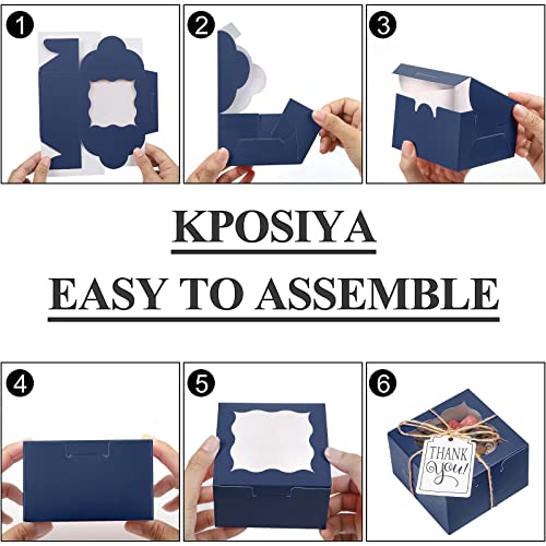 KPOSIYA 60pcs Small Cookie Boxes with Window, 4x4x2.5 Blue Bakery Box - color: Blue, size: 60