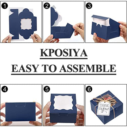 KPOSIYA 60pcs Small Cookie Boxes with Window, 4x4x2.5 Blue Bakery Box - color: Blue, size: 60