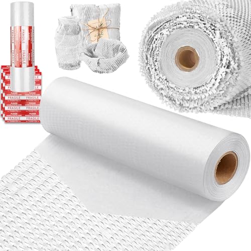 HOOPLE Honeycomb Packing Paper, Packing Paper for Moving, Alternative Bubble Cushion Wrap, Biodegradable Moving Supplies Bubble Packing Wrap Protective Roll With 30 Fragile Stickers. (white 15"x164') - color: white 15"x164'