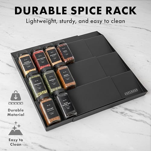 EDELHAUS Spice Drawer Organizer, Expandable Spice Rack for Drawer Black - color: Plastic Black