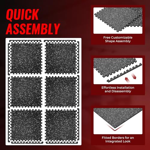 SUPERJARE 0.79'' Extra-Thick 6 Pcs 24 Sq Ft Exercise Equipment Mats - color: Black/Grey, size: 6 Tiles (24 Sq Ft)
