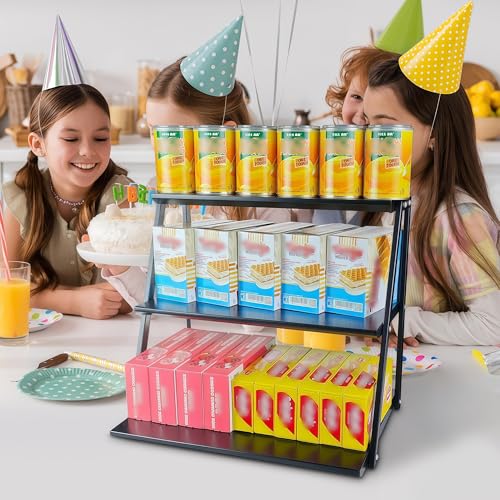 CozyNova 3 tier candy display - Snack holder with snack holder - Multi-functional counter snack and chip holder for stores - Cupcake display stand（Black）