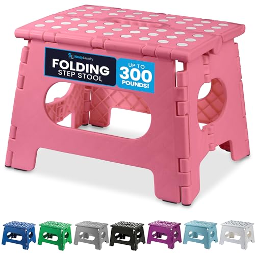 Handy Laundry Folding Step Stool 9 Inch, Pink, Non-Slip Holds 300 lbs - color: Pink, size: 9 Inch