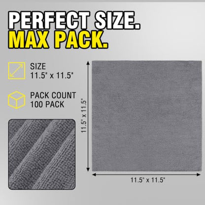 Shop Towels, 100 Pack 11.5"x 11.5" Microfiber Cleaning Cloth - color: Grey