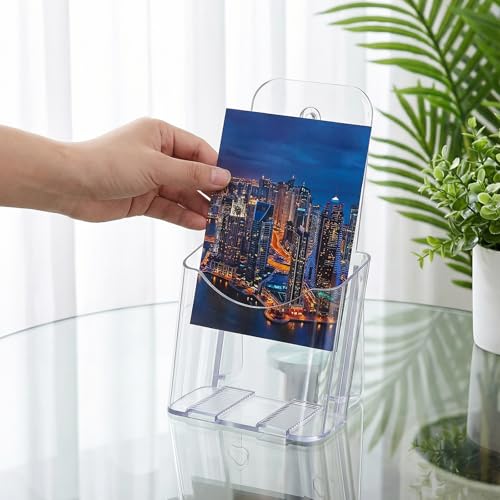 10 Pack Acrylic Brochure Holders, 4 x 8 Inches Clear Pamphlet Display Stand for Trifold, Menu, Magazine, Wall Mount Countertop Organizer