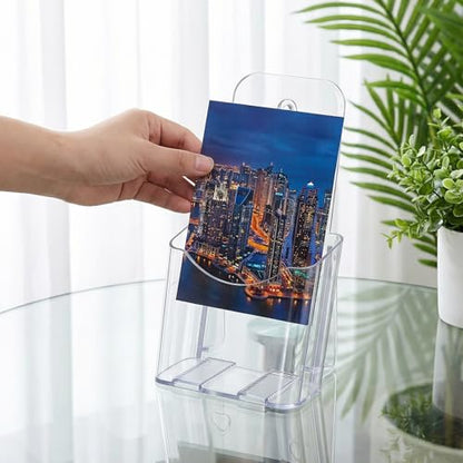 10 Pack Acrylic Brochure Holders, 4 x 8 Inches Clear Pamphlet Display Stand for Trifold, Menu, Magazine, Wall Mount Countertop Organizer