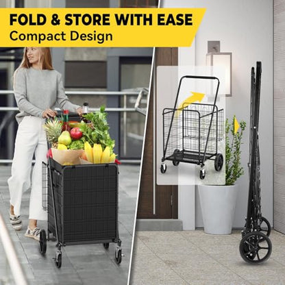 5.0 Cu Ft Folding Shopping Cart with 360° Braked Swivel Wheels