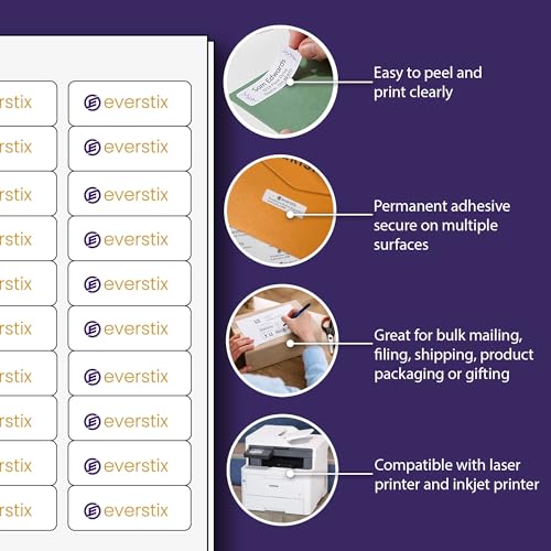 1/2" x 1-3/4", 25 Sheets, 2000 Return Address Labels for Laser & Inkjet Printers, Letter Size - size: 25 sheets