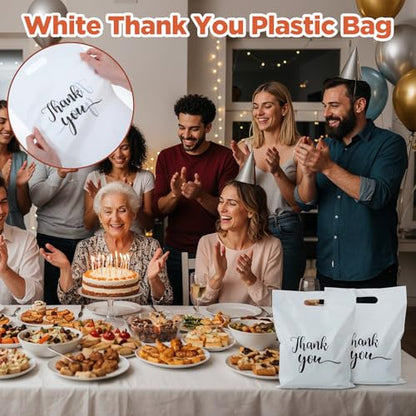 200 Pcs Thank You Gift Bags, Plastic Merchandise Bags with Die Cut Handles, Clear Shopping Bag Bulk Packaging for Small Business Retail Boutique Stores Gifts (10 x 13.6 Inch)