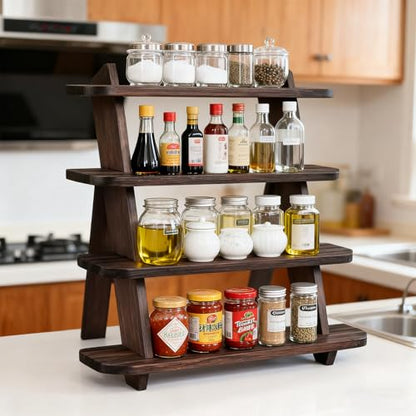 Wooden Display Stand, Tiered Cupcake Stand, 4 Tier Display Stand Riser - color: E-Walnut