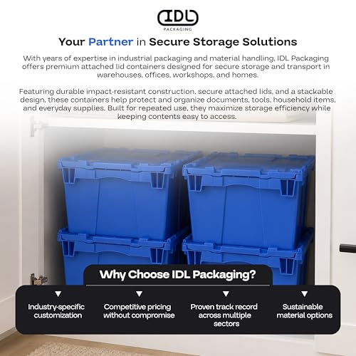 IDL Packaging 10-Gallon Industrial Plastic Tote with Hinged Lids, Pack of 1 - size: Tote 10 Gal 22x15x9"