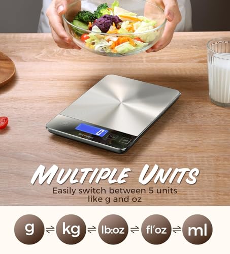 33lb Food Scale, NASA-Grade Digital Kitchen Scale, Precisely Measures Grams and Ounces for Baking and Cooking, Waterproof Tempered Glass & Stainless Steel Platform