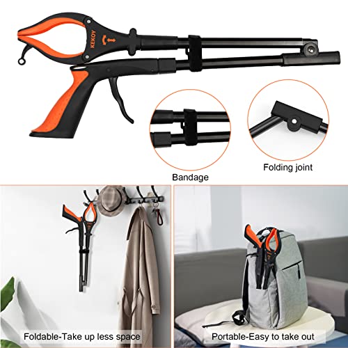 KEKOY 2-Pack Grabber Reacher Tool with Light, 32" Foldable, Orange - color: Orange