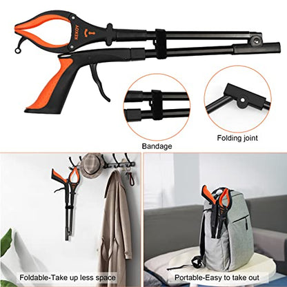 KEKOY 2-Pack Grabber Reacher Tool with Light, 32" Foldable, Orange - color: Orange