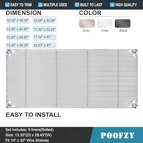 Poofzy Wire Shelf Liner 14" x 30", Set of 5 Clear - color: Clear, size: 14"x30" 5pcs