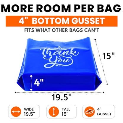 19x15 Large Thank You Bags with Handles for Small Business, 60 pack - color: Blue