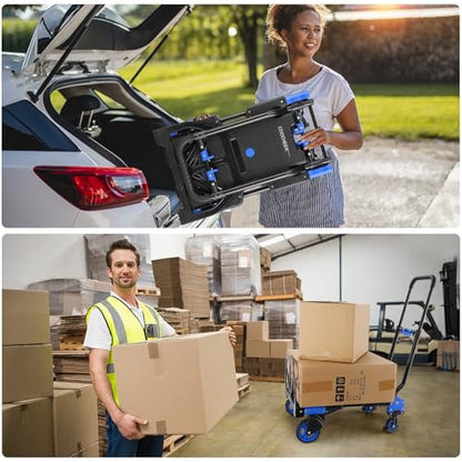 Heavy Duty 330lbs Folding Hand Truck, 2 in 1 Alu Foldable Dolly, Blue - color: Blue