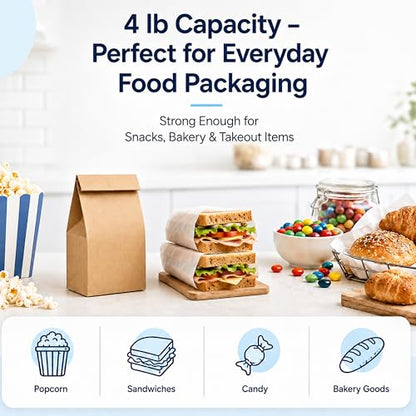 Perfect Stix 4 lb Brown Paper Bags – Kraft Paper Food Bags for Bakery, Popcorn, Candy, Sandwiches & Takeout – Durable Food Service Paper Bags – Bulk Case of 1,200 - size: 4lb-Pack of 1,200ct