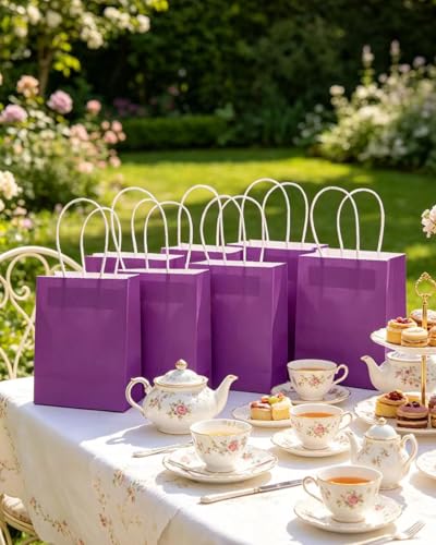 qiqee 24PCS Mini Gift Bag with Handles Bulk 4.5"x2.5"x6" Gift Bags Light Purple Bags Multiple Uses - color: Light Purple
