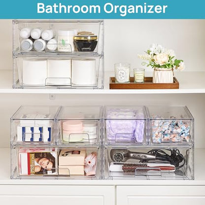 Vtopmart Clear Stackable Storage Drawers, 3 Pack Wide Organizer Set - style: 1 Wide+2 Small