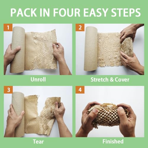 Honeycomb Packing Paper 12" W x 330' L Packing Paper for Moving Products & Gifts Honeycomb Wrapping Paper Recyclable and Biodegradable Cushioning Packing Material with 20 Fragile Stickers - size: 12'' W x 330' L