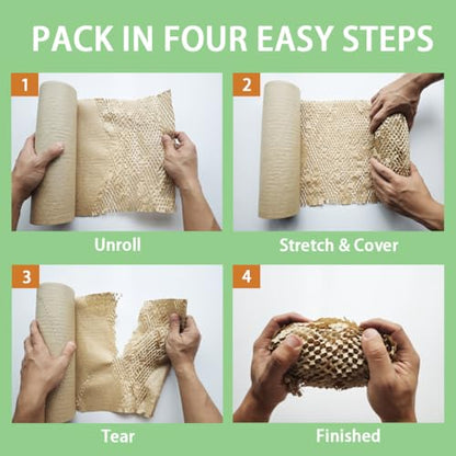 Honeycomb Packing Paper 12" W x 330' L Packing Paper for Moving Products & Gifts Honeycomb Wrapping Paper Recyclable and Biodegradable Cushioning Packing Material with 20 Fragile Stickers - size: 12'' W x 330' L