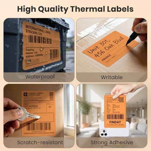 Direct Thermal Label Orange Vinyl 4 x 6 Inch Printer Sticker 250 PCS - color: Orange