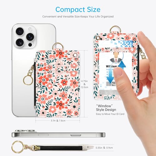 Flowers 2-in-1 ID Badge Holder & Lanyard Wallet for Teachers,Nurse,Professionals-Cute Zippered Coin Pouch,Removable Wristlet & Neck Lanyard,5 Card Slots Stylish Work Essential 2 - color: Flowers 2