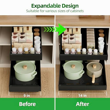 PAKETA 4 Pack Expandable Pull Out Cabinet Organizer,21" Deep - color: Black, size: 21"D X 9-14"W (4 Pack)