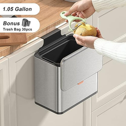 Mbillion 1.05 Gal Silver Hanging Stainless Steel Compost Bin - color: Silver, size: 1.05 Gal