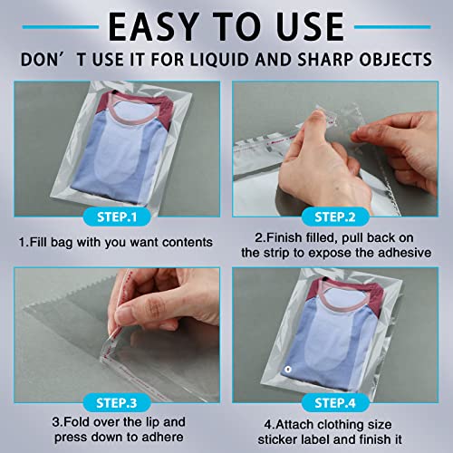 PerKoop 400 Pcs 10"x13" Plastic Clear T Shirt Bags Clothing Package - size: 10"x13"