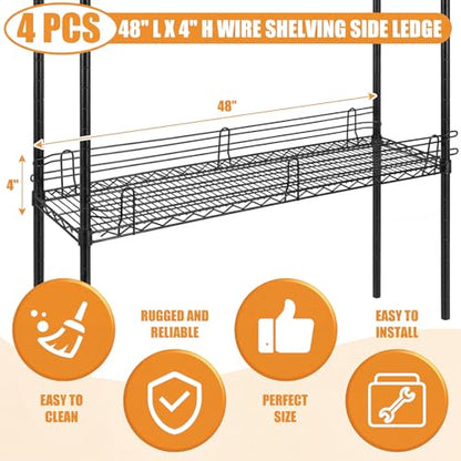 MorningRo 4 Pcs Black Chrome Wire Shelf Ledge, 48" L x 4" H - color: Black, size: 48" L X 4" H