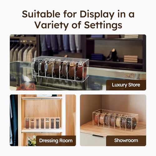 FEMELI Acrylic Belt Organizers for Closet 7-Slots Belt box with Dust Cover - size: 7 Compartments with Lid