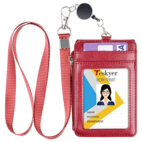 Teskyer ID Badge Holder with Retractable Lanyard, Lanyard Wallet, Wine Red - color: Wine Red #02, size: 3.1" x 4.7"