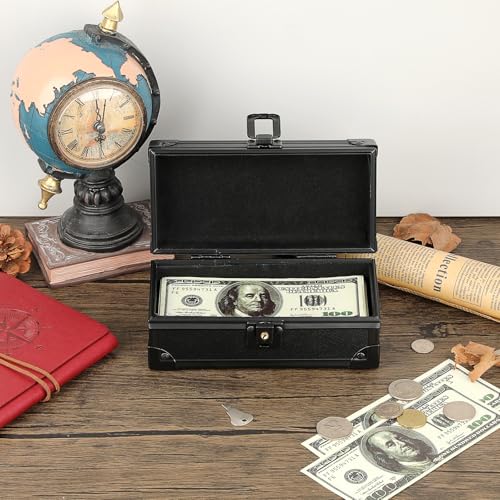 Hipiwe Black Lockable Cash Box Aluminium Alloy Money Storage Case with Lock - color: Pure Black, size: Small