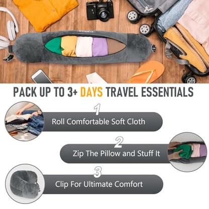 Travel Neck Pillow Stuffable with Clothes, Stuffable Travel Pillow - color: Dark Grey