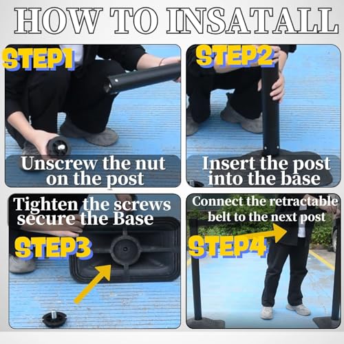 BESEA 4 Pack Crowd Control Stanchions with 10FT Retractable Belt - color: Black