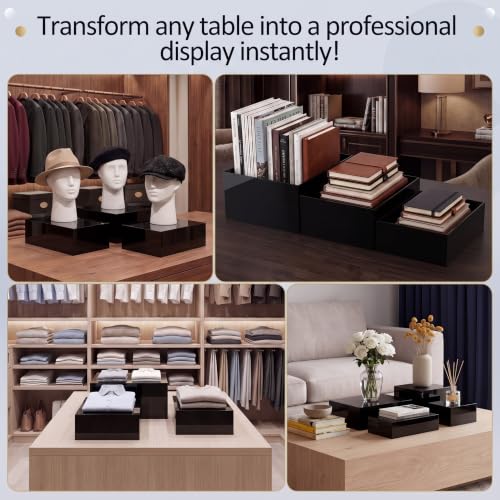 3 Pack Extra Large Black Acrylic Buffet Risers 14” 13” 12” Cubes - color: Black, style: Cube