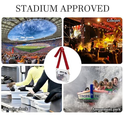 TOBVZOO Clear Bag Stadium Approved, Crossbody Transparent Bag for Concerts Sports Events, Purses for Men & Women - color: White - Red Striped Strap