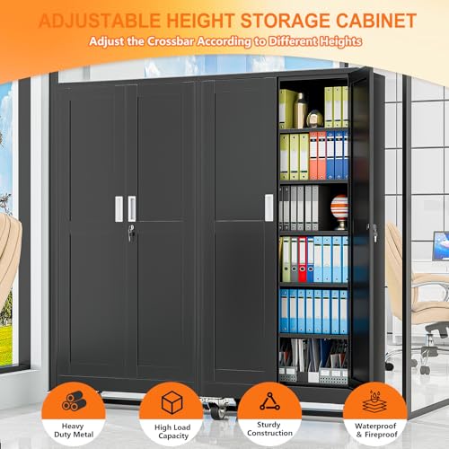 pozdeg 73.6" Black Lockable Rolling Metal Garage Storage Cabinet - color: Black, size: 17.7"D x 35.4"W x 73.6"H