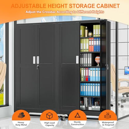 pozdeg 73.6" Black Lockable Rolling Metal Garage Storage Cabinet - color: Black, size: 17.7"D x 35.4"W x 73.6"H
