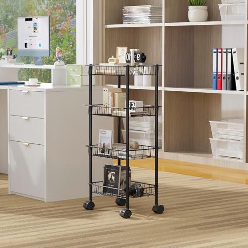 AWTATOS 4-Tier Rolling Cart, Storage Cart with Removable Baskets