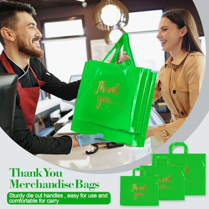 Teling 200 Pcs Thank You Shopping Bags with Handle,Green - color: Green