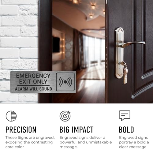 Emergency Exit Only Alarm Will Sound Sign, Engraved, - color: Yellow, size: 2x6