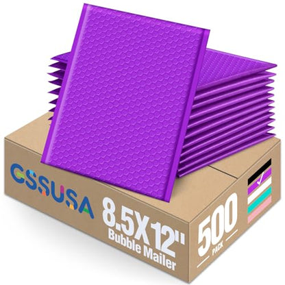 GSSUSA Purple Bubble Mailers 8.5x12" 500 Pack Padded Envelopes Self Seal - color: Purple, size: 8.5X12 500PC