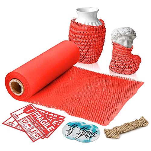 APQ Supply Honeycomb Packing Paper Red, 15 Inch x 100 Feet, Boutique Gift Packaging for Small Businesses, Retail Shops, and E-Commerce Orders - style: Red / Pack of 1