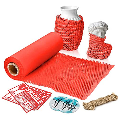 APQ Supply Honeycomb Packing Paper Red, 15 Inch x 100 Feet, Boutique Gift Packaging for Small Businesses, Retail Shops, and E-Commerce Orders - style: Red / Pack of 1