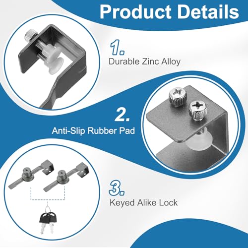 1" Luminous Sliding Glass Door Ratchet Lock Fit 0.39-0.79" Grey - color: Gray, size: 1 Inch