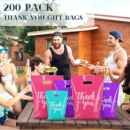 Eersida 200 Pcs Thank You Bags for Small Business, Pink, Purple, Turquoise - color: Pink, Purple, Turquoise