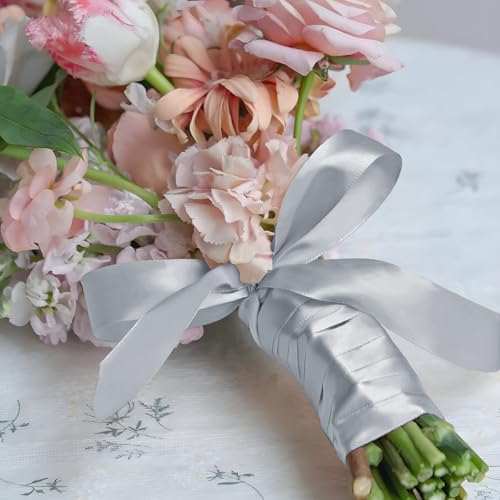 Grey Satin Ribbon 1 Inch 100 Yards, for Wedding Gift Wrapping - color: Grey